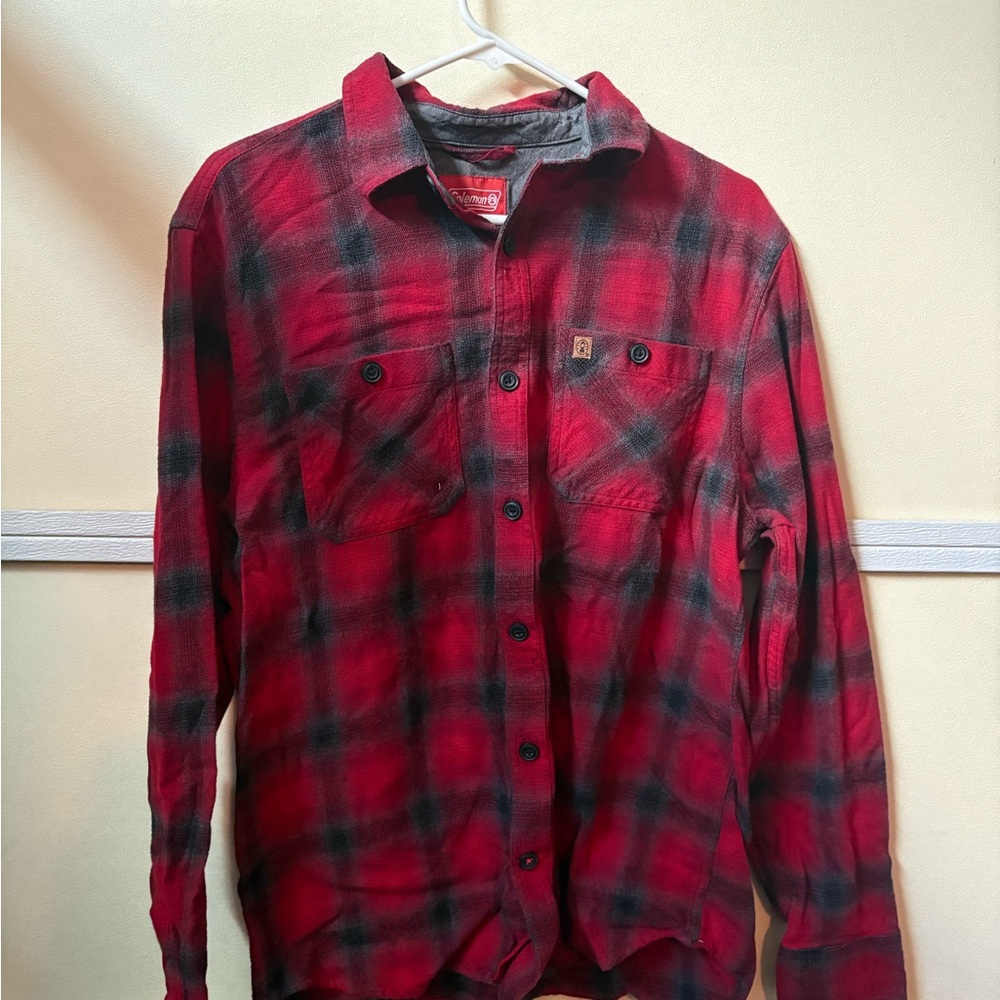 Coleman Red and Black Plaid Casual Button Down Shirt